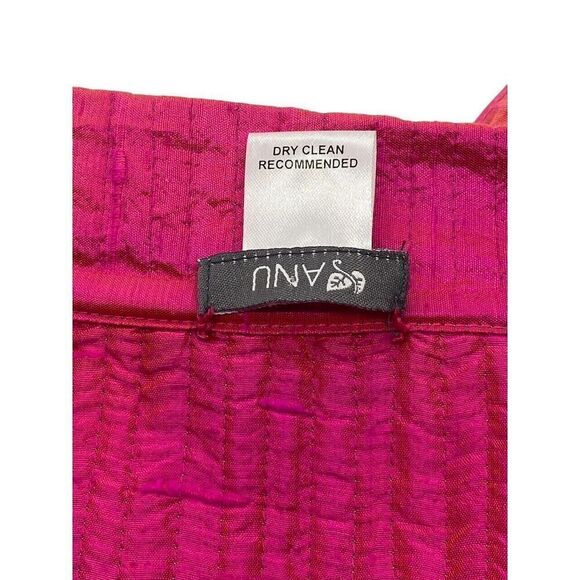 Anu Women's Quilted Vest Reversible Silk Blend Multicolor Floral Hot Pink Size M - Picture 9 of 10